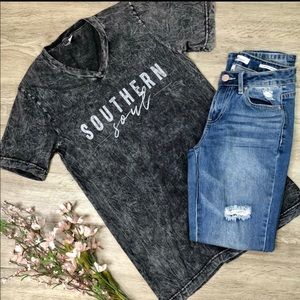 Mineral Washed "Southern Soul" V-Neck T-Shirt